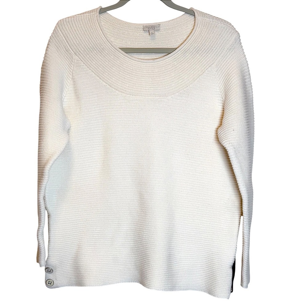Talbots Woman Ivory Textured Knit Sweater‎ Boat Neck Button Detail XL